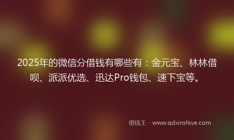 2025年的微信分借钱有哪些有：金元宝、林林借呗、派派优选、迅达Pro钱包、速下宝等。