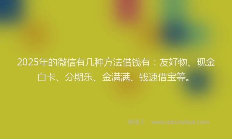 2025年的微信有几种方法借钱有：友好物、现金白卡、分期乐、金满满、钱速借宝等。