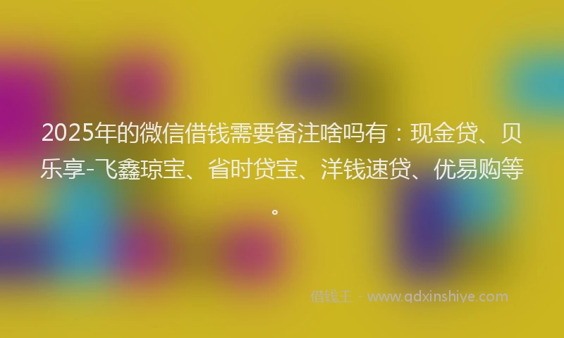 2025年的微信借钱需要备注啥吗有：现金贷、贝乐享-飞鑫琼宝、省时贷宝、洋钱速贷、优易购等。