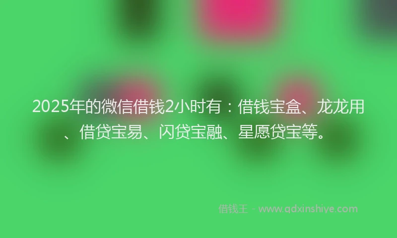 2025年的微信借钱2小时有：借钱宝盒、龙龙用、借贷宝易、闪贷宝融、星愿贷宝等。