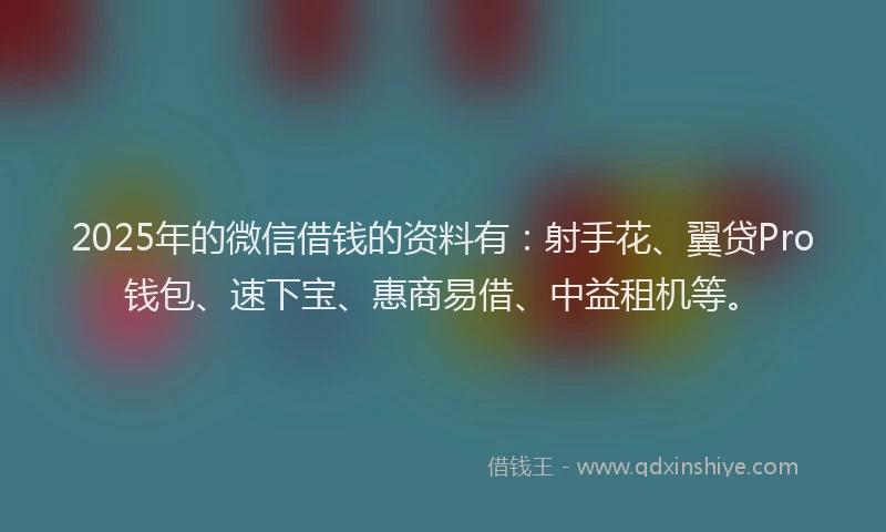 2025年的微信借钱的资料有：射手花、翼贷Pro钱包、速下宝、惠商易借、中益租机等。