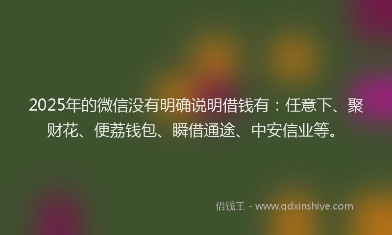 2025年的微信没有明确说明借钱有：任意下、聚财花、便荔钱包、瞬借通途、中安信业等。