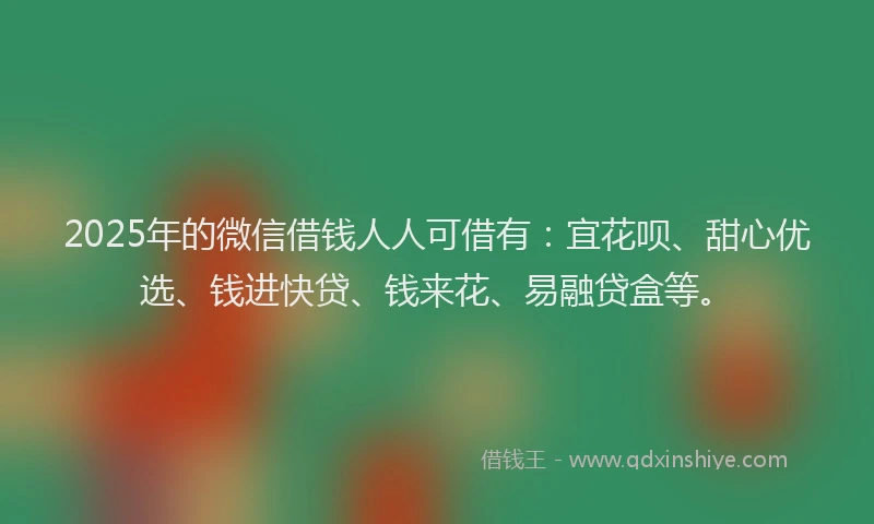 2025年的微信借钱人人可借有：宜花呗、甜心优选、钱进快贷、钱来花、易融贷盒等。