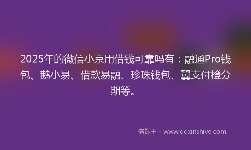 2025年的微信小京用借钱可靠吗有：融通Pro钱包、鹅小易、借款易融、珍珠钱包、翼支付橙分期等。