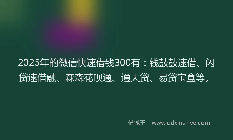 2025年的微信快速借钱300有：钱鼓鼓速借、闪贷速借融、森森花呗通、通天贷、易贷宝盒等。