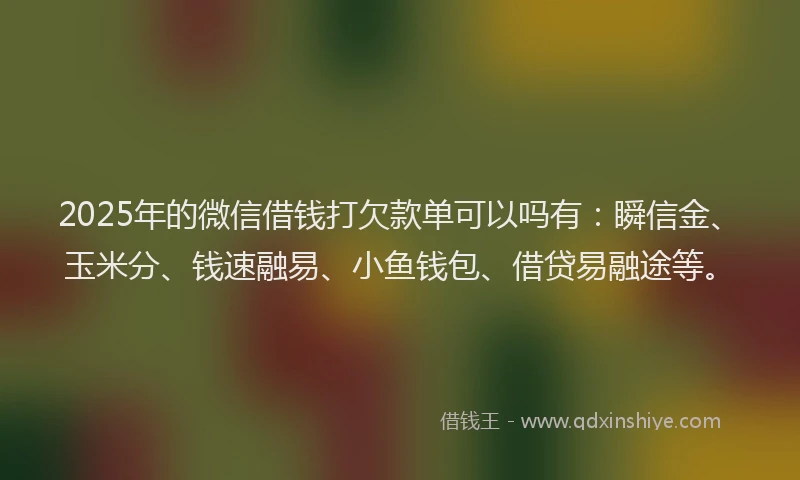 2025年的微信借钱打欠款单可以吗有：瞬信金、玉米分、钱速融易、小鱼钱包、借贷易融途等。