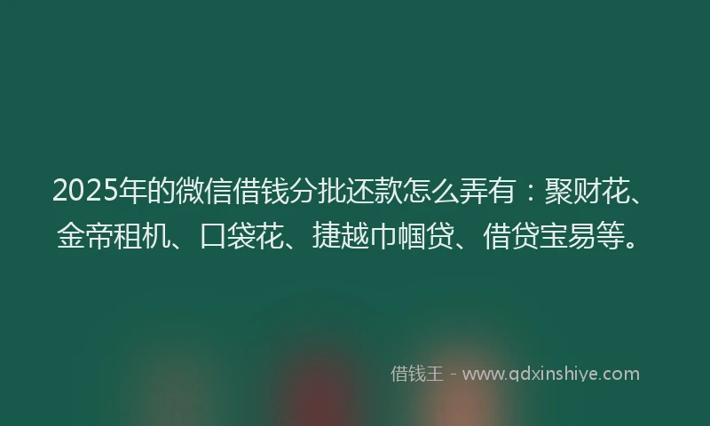 2025年的微信借钱分批还款怎么弄有：聚财花、金帝租机、口袋花、捷越巾帼贷、借贷宝易等。