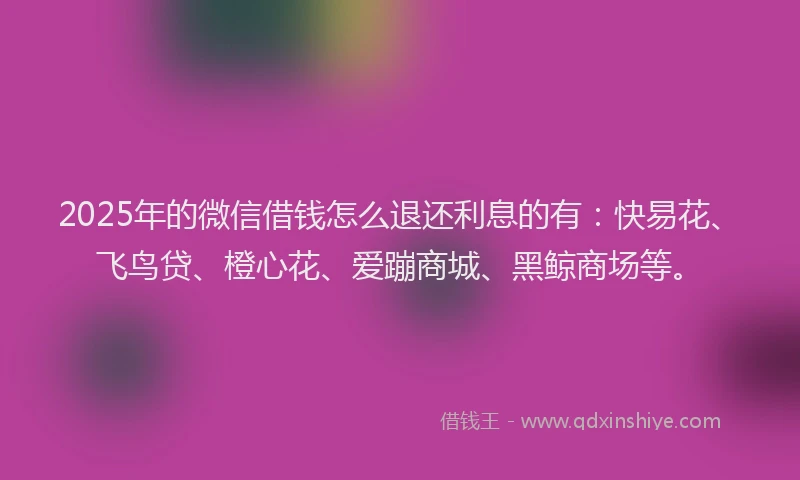 2025年的微信借钱怎么退还利息的有：快易花、飞鸟贷、橙心花、爱蹦商城、黑鲸商场等。