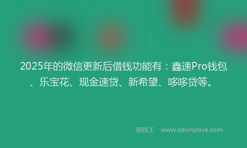 2025年的微信更新后借钱功能有：鑫速Pro钱包、乐宝花、现金速贷、新希望、哆哆贷等。