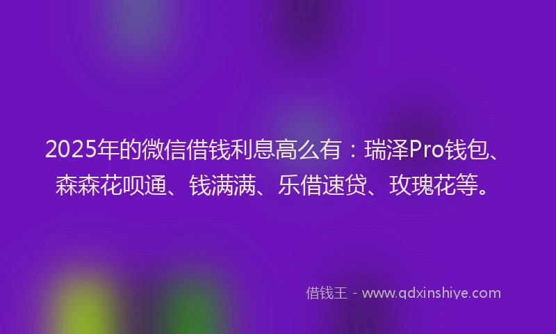 2025年的微信借钱利息高么有：瑞泽Pro钱包、森森花呗通、钱满满、乐借速贷、玫瑰花等。