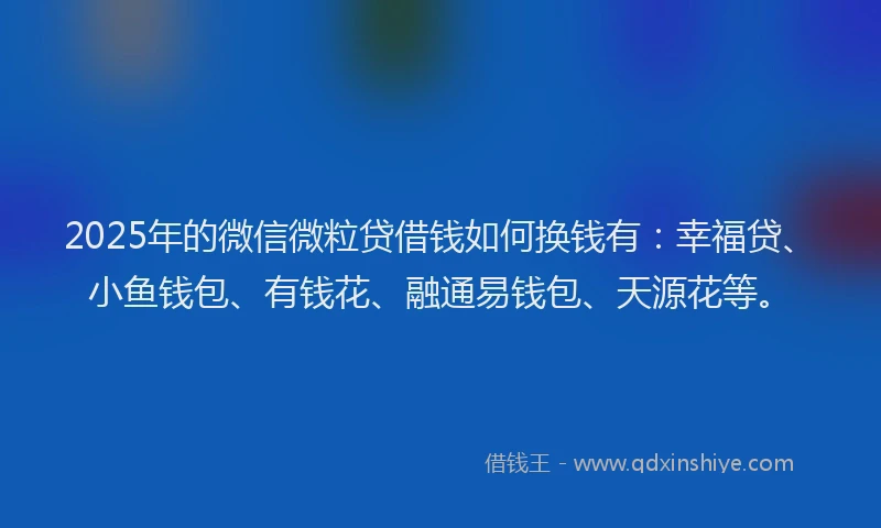 2025年的微信微粒贷借钱如何换钱有：幸福贷、小鱼钱包、有钱花、融通易钱包、天源花等。