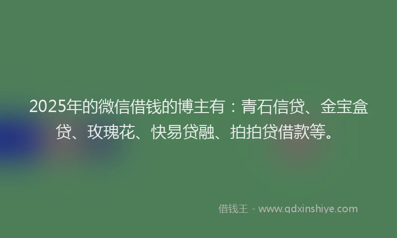 2025年的微信借钱的博主有：青石信贷、金宝盒贷、玫瑰花、快易贷融、拍拍贷借款等。
