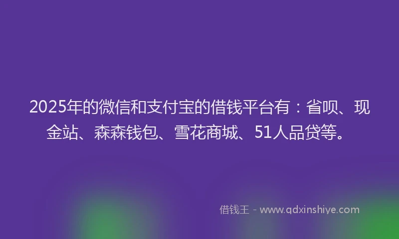 2025年的微信和支付宝的借钱平台有：省呗、现金站、森森钱包、雪花商城、51人品贷等。
