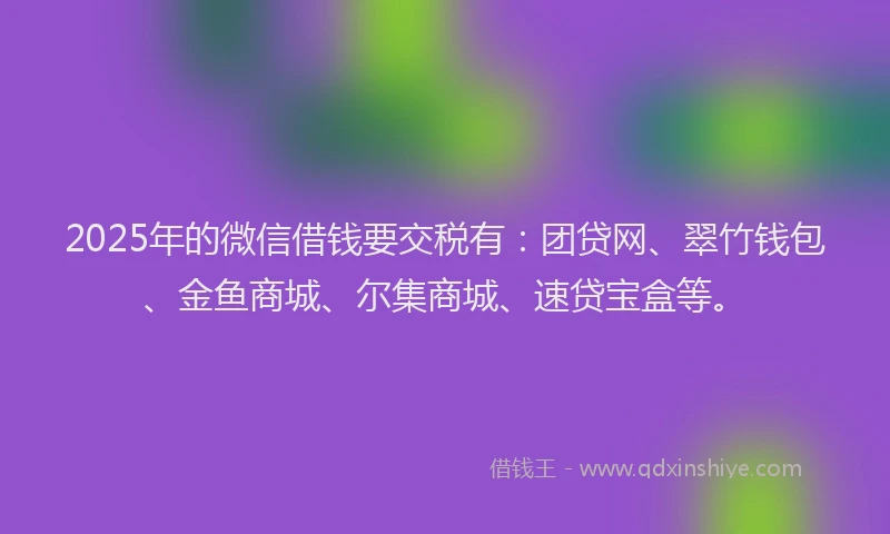 2025年的微信借钱要交税有：团贷网、翠竹钱包、金鱼商城、尔集商城、速贷宝盒等。