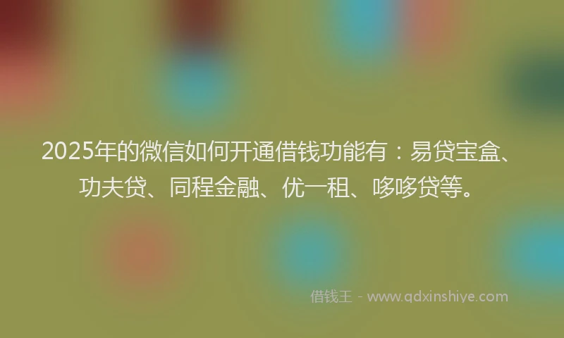 2025年的微信如何开通借钱功能有：易贷宝盒、功夫贷、同程金融、优一租、哆哆贷等。