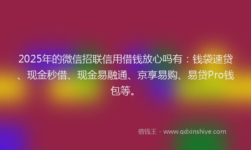 2025年的微信招联信用借钱放心吗有：钱袋速贷、现金秒借、现金易融通、京享易购、易贷Pro钱包等。