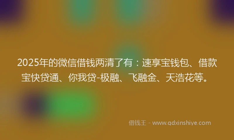 2025年的微信借钱两清了有：速享宝钱包、借款宝快贷通、你我贷-极融、飞融金、天浩花等。