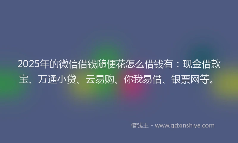 2025年的微信借钱随便花怎么借钱有：现金借款宝、万通小贷、云易购、你我易借、银票网等。