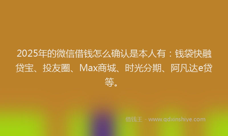 2025年的微信借钱怎么确认是本人有：钱袋快融贷宝、投友圈、Max商城、时光分期、阿凡达e贷等。