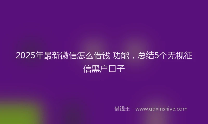 2025年最新微信怎么借钱 功能，总结5个无视征信黑户口子