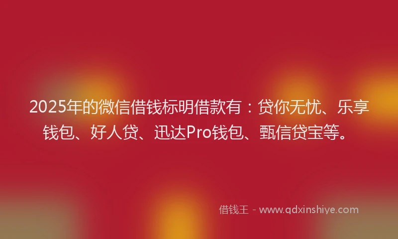 2025年的微信借钱标明借款有：贷你无忧、乐享钱包、好人贷、迅达Pro钱包、甄信贷宝等。