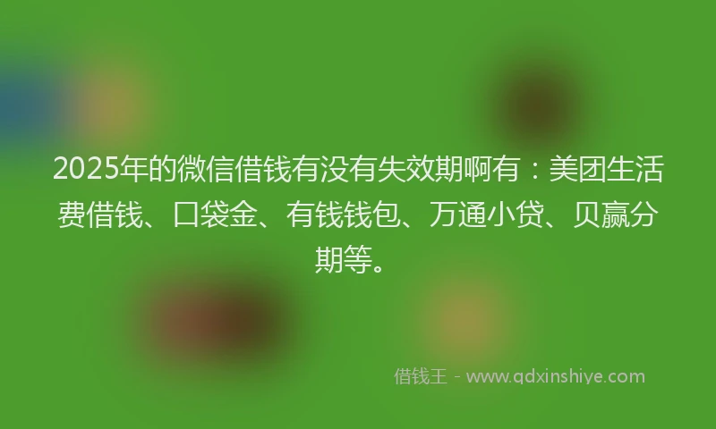 2025年的微信借钱有没有失效期啊有：美团生活费借钱、口袋金、有钱钱包、万通小贷、贝赢分期等。