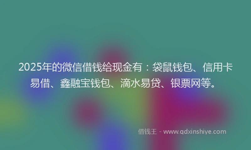 2025年的微信借钱给现金有：袋鼠钱包、信用卡易借、鑫融宝钱包、滴水易贷、银票网等。