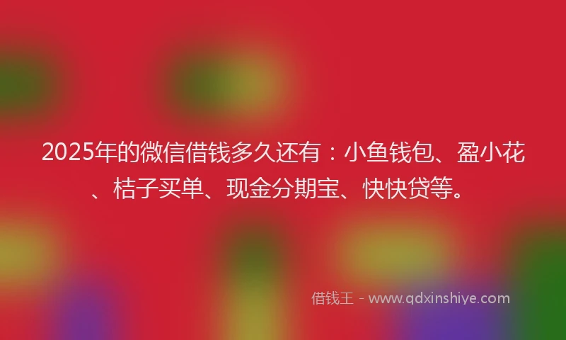 2025年的微信借钱多久还有：小鱼钱包、盈小花、桔子买单、现金分期宝、快快贷等。