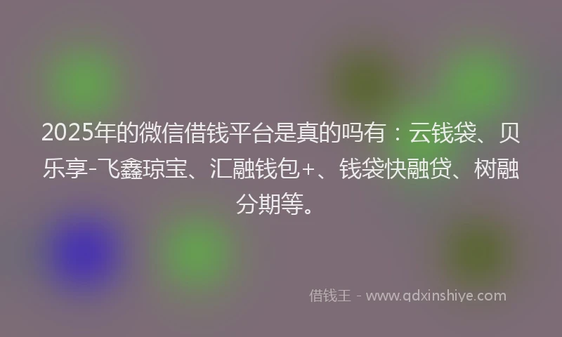 2025年的微信借钱平台是真的吗有：云钱袋、贝乐享-飞鑫琼宝、汇融钱包+、钱袋快融贷、树融分期等。
