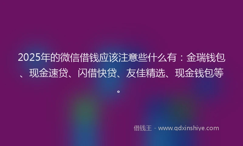 2025年的微信借钱应该注意些什么有：金瑞钱包、现金速贷、闪借快贷、友佳精选、现金钱包等。