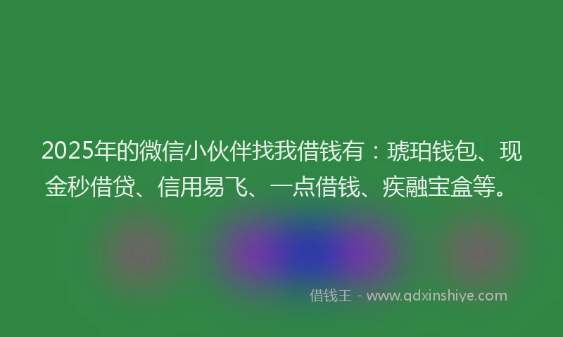 2025年的微信小伙伴找我借钱有：琥珀钱包、现金秒借贷、信用易飞、一点借钱、疾融宝盒等。