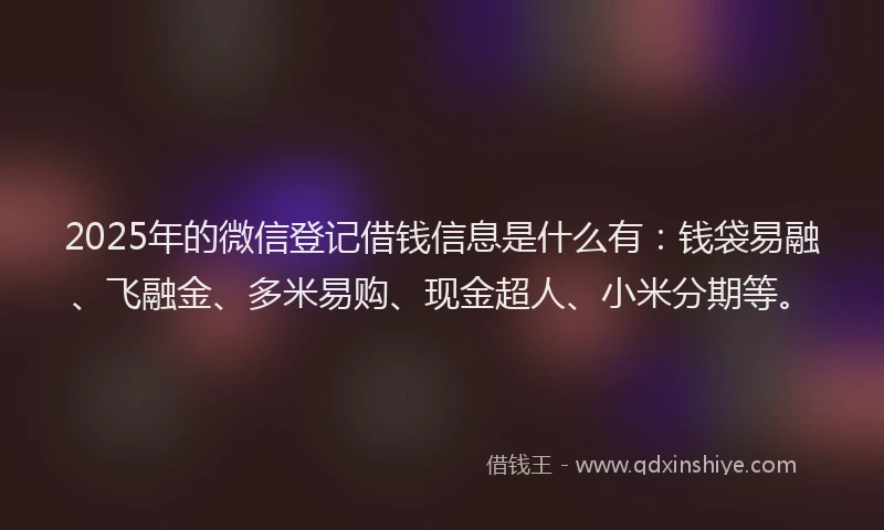 2025年的微信登记借钱信息是什么有：钱袋易融、飞融金、多米易购、现金超人、小米分期等。