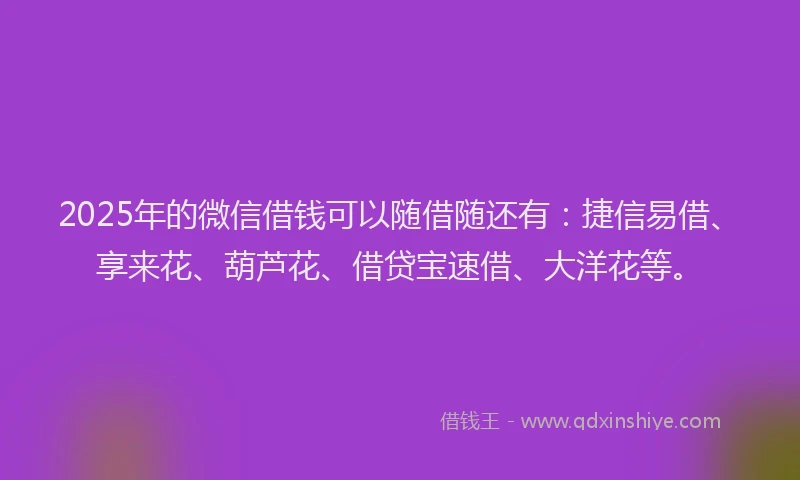 2025年的微信借钱可以随借随还有：捷信易借、享来花、葫芦花、借贷宝速借、大洋花等。