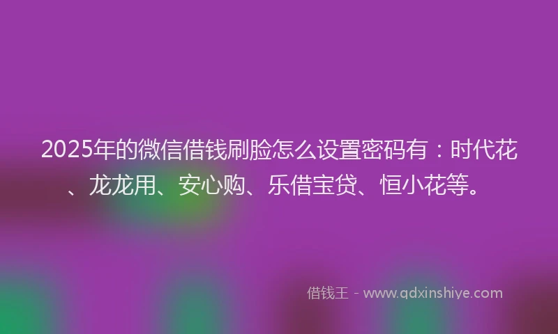 2025年的微信借钱刷脸怎么设置密码有：时代花、龙龙用、安心购、乐借宝贷、恒小花等。