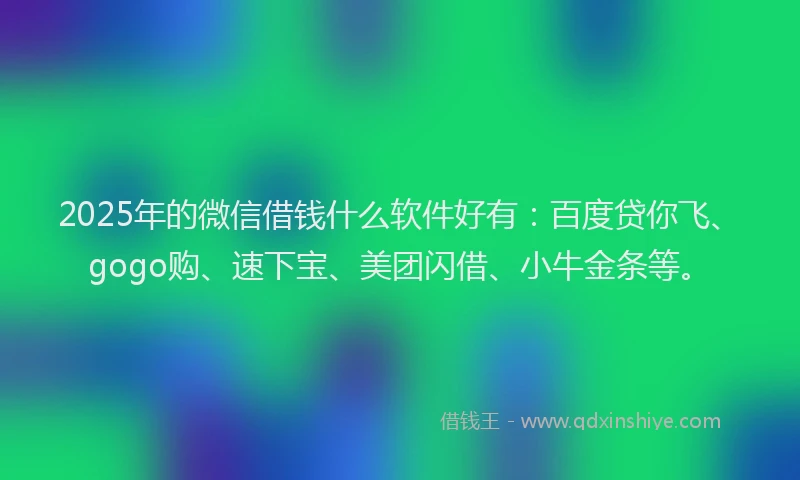 2025年的微信借钱什么软件好有：百度贷你飞、gogo购、速下宝、美团闪借、小牛金条等。