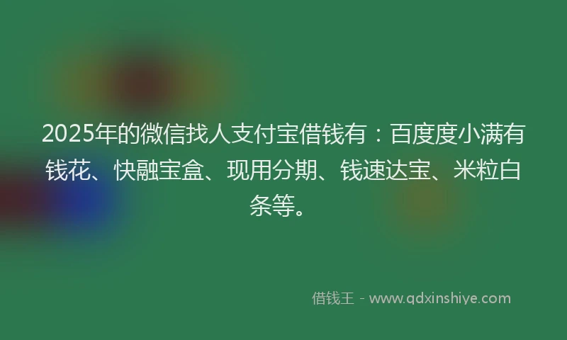 2025年的微信找人支付宝借钱有：百度度小满有钱花、快融宝盒、现用分期、钱速达宝、米粒白条等。