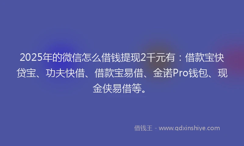 2025年的微信怎么借钱提现2千元有：借款宝快贷宝、功夫快借、借款宝易借、金诺Pro钱包、现金侠易借等。