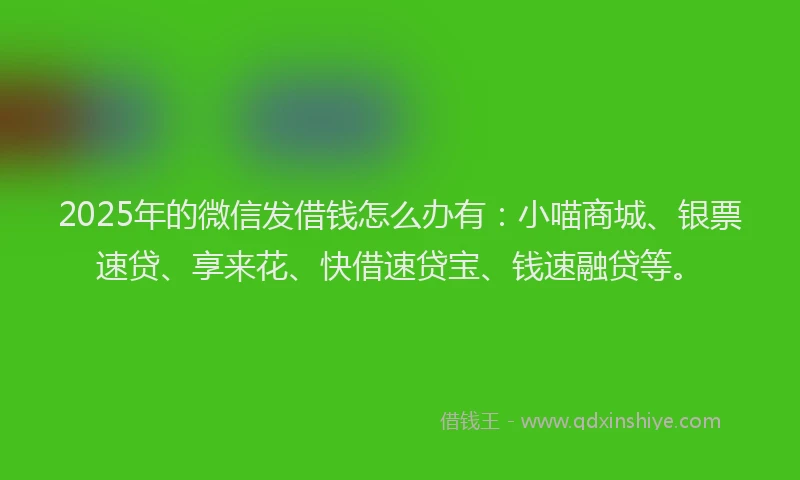 2025年的微信发借钱怎么办有:小喵商城、银票速贷、享来花、快借速贷宝、钱速融贷等。