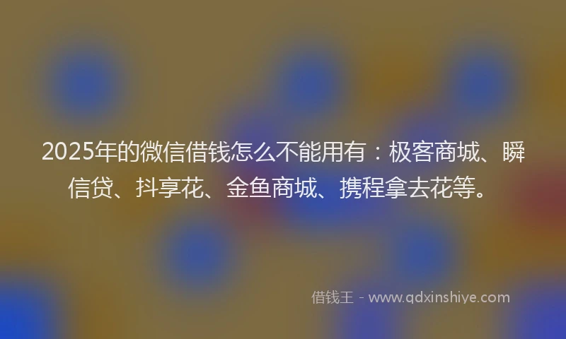 2025年的微信借钱怎么不能用有：极客商城、瞬信贷、抖享花、金鱼商城、携程拿去花等。