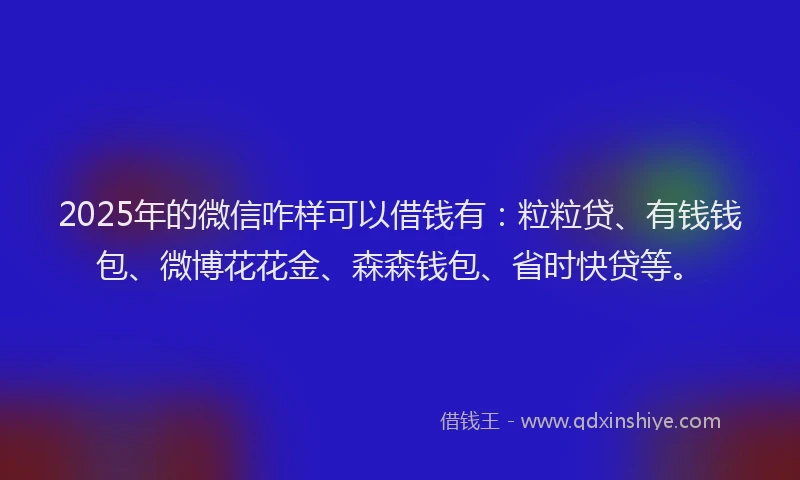 2025年的微信咋样可以借钱有：粒粒贷、有钱钱包、微博花花金、森森钱包、省时快贷等。
