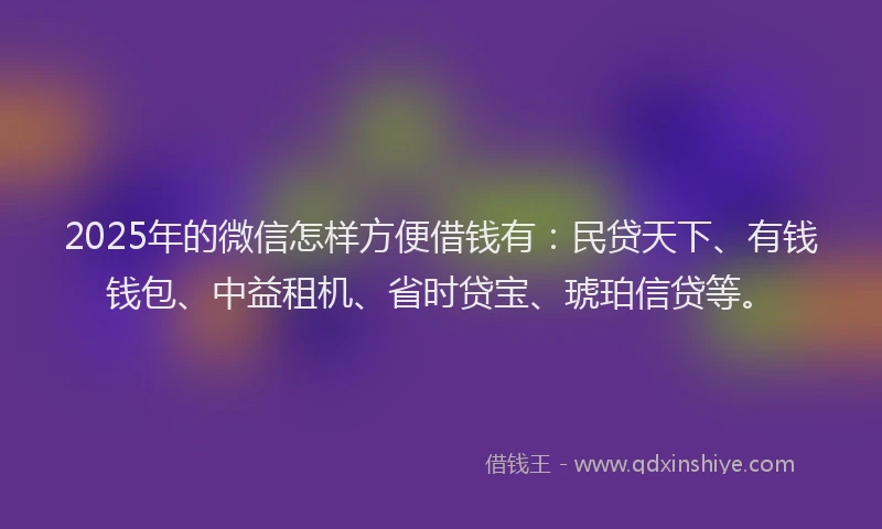 2025年的微信怎样方便借钱有：民贷天下、有钱钱包、中益租机、省时贷宝、琥珀信贷等。