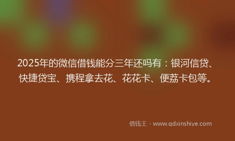 2025年的微信借钱能分三年还吗有：银河信贷、快捷贷宝、携程拿去花、花花卡、便荔卡包等。