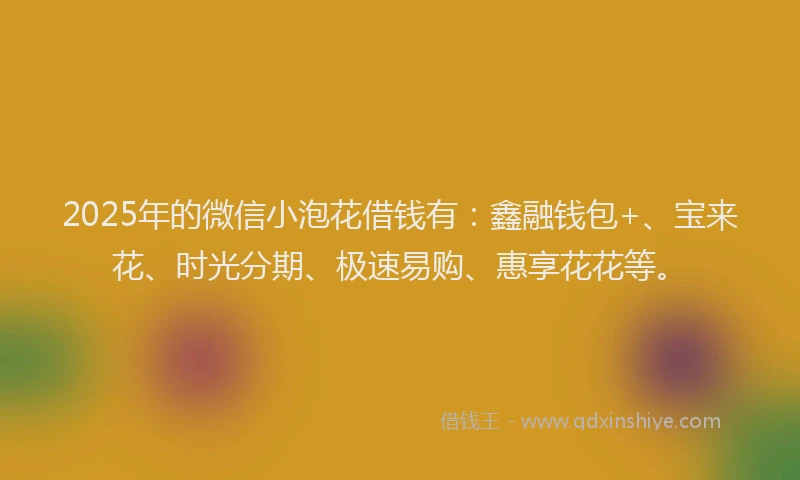 2025年的微信小泡花借钱有：鑫融钱包+、宝来花、时光分期、极速易购、惠享花花等。