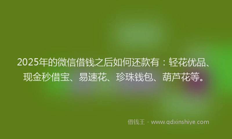2025年的微信借钱之后如何还款有：轻花优品、现金秒借宝、易速花、珍珠钱包、葫芦花等。