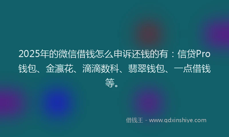 2025年的微信借钱怎么申诉还钱的有：信贷Pro钱包、金瀛花、滴滴数科、翡翠钱包、一点借钱等。