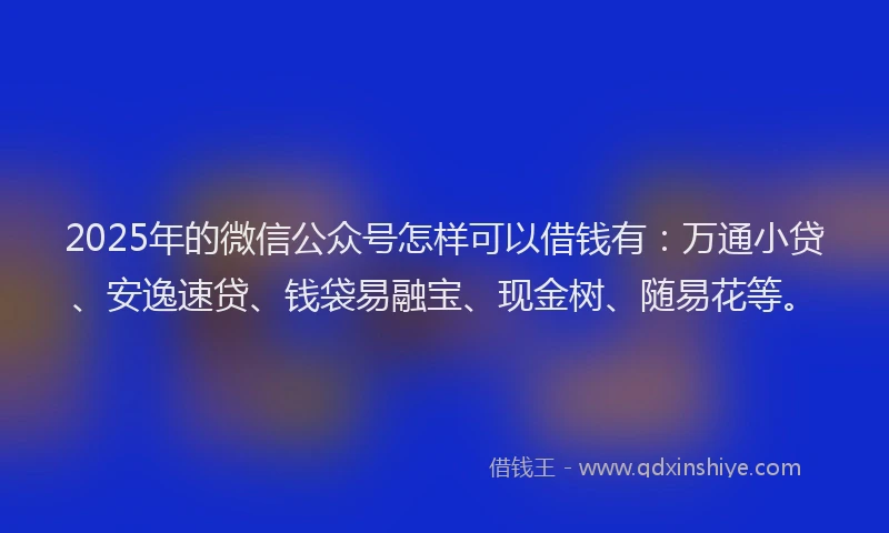 2025年的微信公众号怎样可以借钱有：万通小贷、安逸速贷、钱袋易融宝、现金树、随易花等。