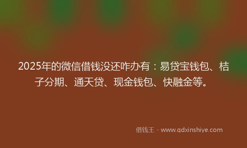 2025年的微信借钱没还咋办有：易贷宝钱包、桔子分期、通天贷、现金钱包、快融金等。