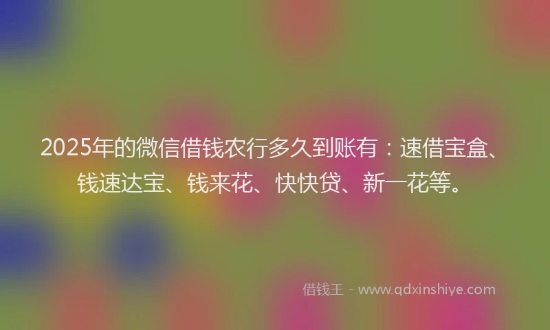2025年的微信借钱农行多久到账有：速借宝盒、钱速达宝、钱来花、快快贷、新一花等。