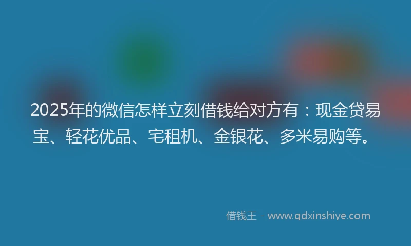 2025年的微信怎样立刻借钱给对方有：现金贷易宝、轻花优品、宅租机、金银花、多米易购等。