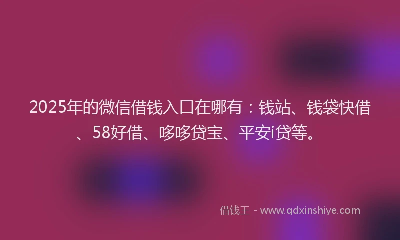 2025年的微信借钱入口在哪有：钱站、钱袋快借、58好借、哆哆贷宝、平安i贷等。